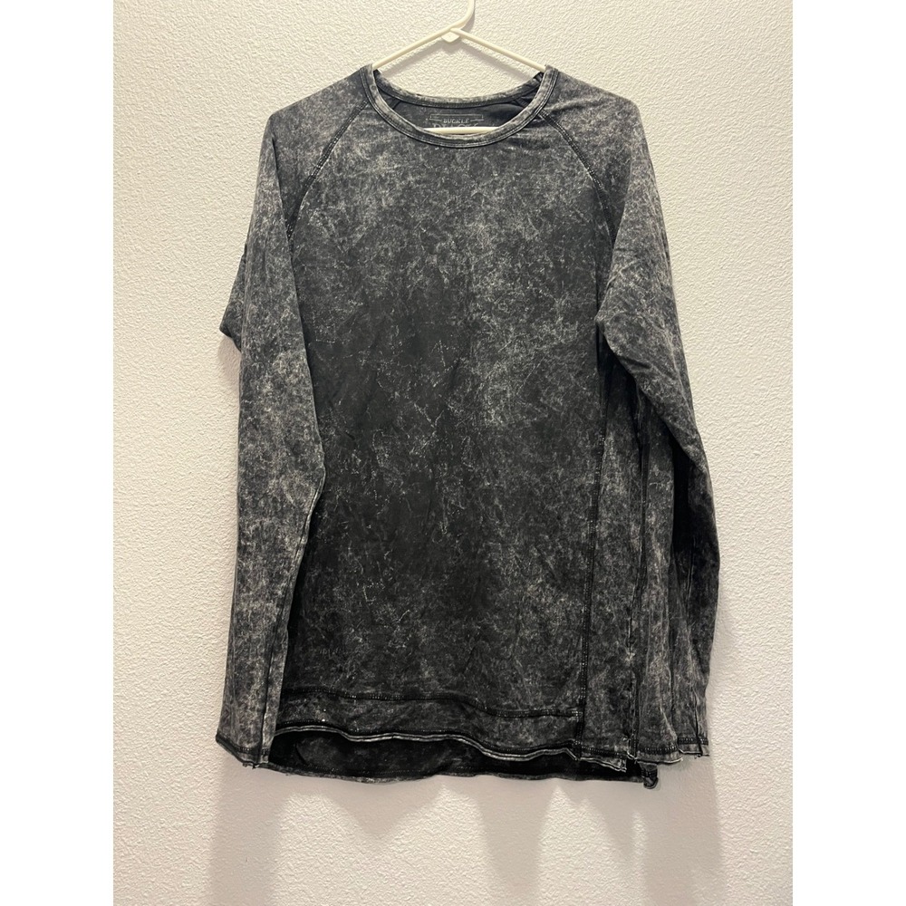 Buckle Black Mineral Wash Long Sleeve T-Shirt Mens Large Crew Neck Casual‎